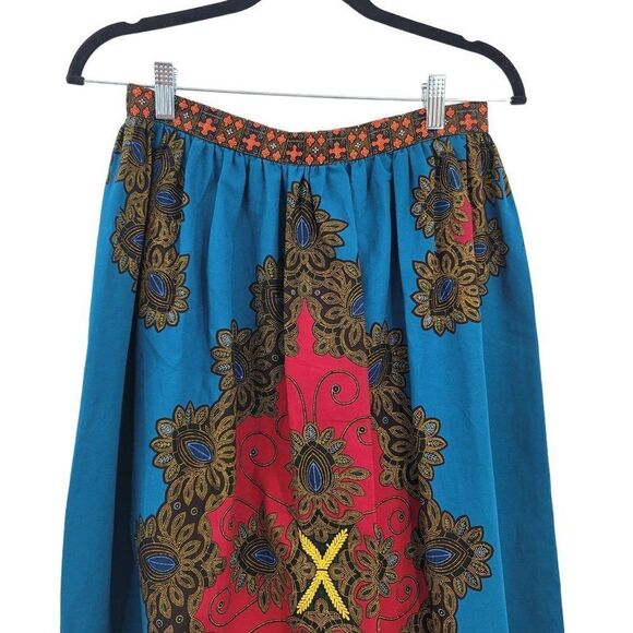 Vtg 70's Womens Skirt Handmade Full Maxi Medallion Psychedelic Fanfare Teal Sz X - Picture 8 of 9